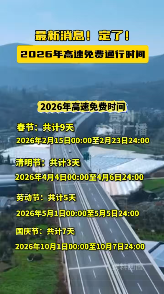 高速免费2023年时间春节（高速免费2027春节）